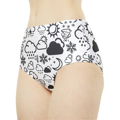 High-Waist Black and White Weather Icon Bikini Bottom (AOP)