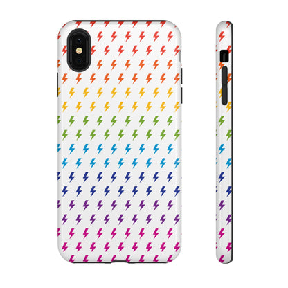 Estuche rígido para teléfono Lightning Bolt (blanco/arcoíris)