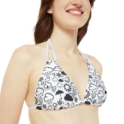 Strappy Black and White Weather Icon Bikini Top (AOP)