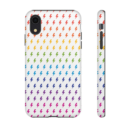 Estuche rígido para teléfono Lightning Bolt (blanco/arcoíris)