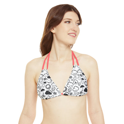 Strappy Black and White Weather Icon Bikini Top (AOP)