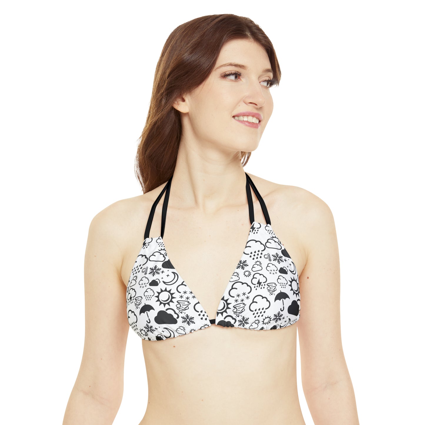 Strappy Black and White Weather Icon Bikini Top (AOP)