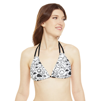 Strappy Black and White Weather Icon Bikini Top (AOP)