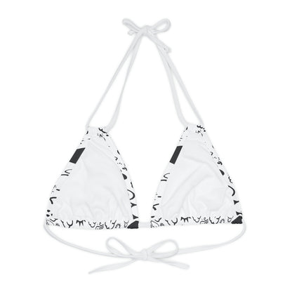 Strappy Black and White Weather Icon Bikini Top (AOP)