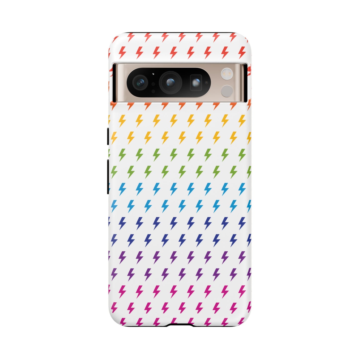 Estuche rígido para teléfono Lightning Bolt (blanco/arcoíris)