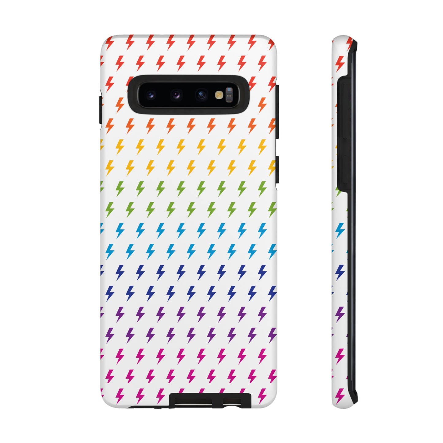 Estuche rígido para teléfono Lightning Bolt (blanco/arcoíris)