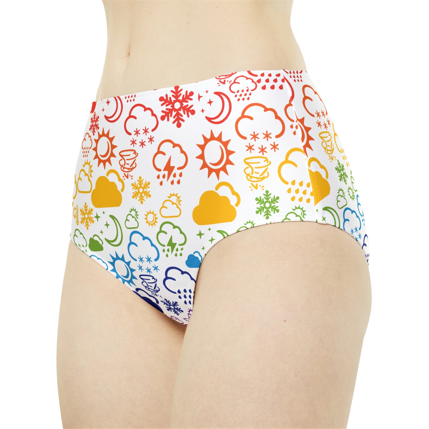 High-Waist Rainbow Weather Icon Bikini Bottom (AOP)