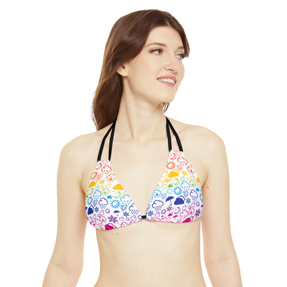 Strappy Rainbow Weather Icon Bikini Top (AOP)