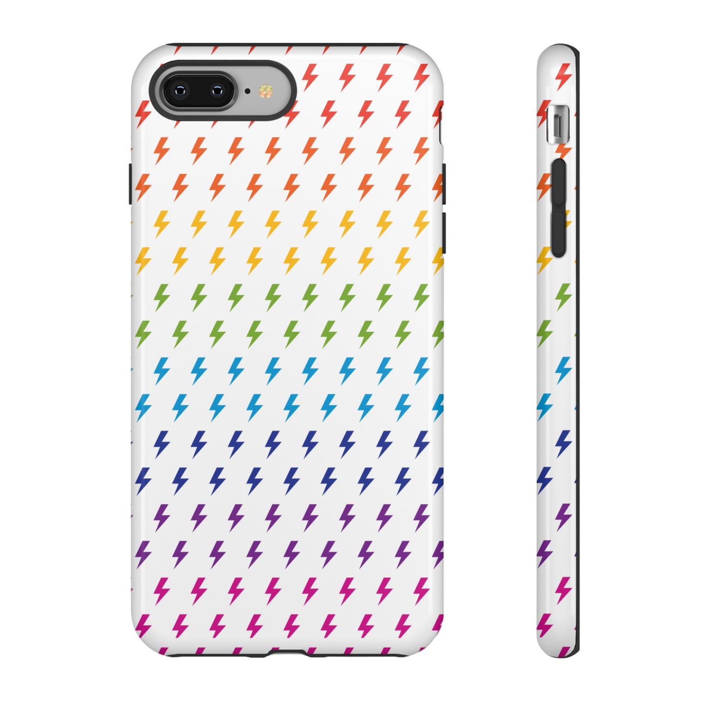 Estuche rígido para teléfono Lightning Bolt (blanco/arcoíris)