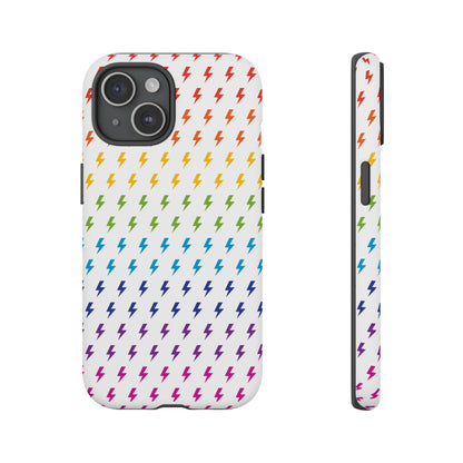 Estuche rígido para teléfono Lightning Bolt (blanco/arcoíris)