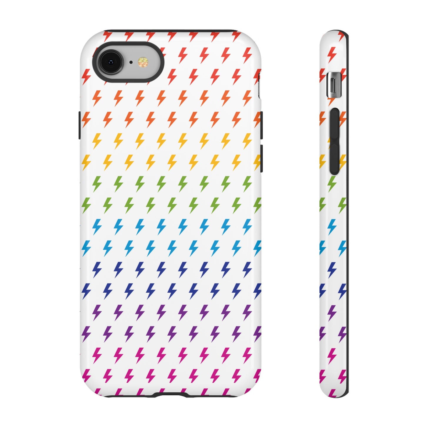 Estuche rígido para teléfono Lightning Bolt (blanco/arcoíris)