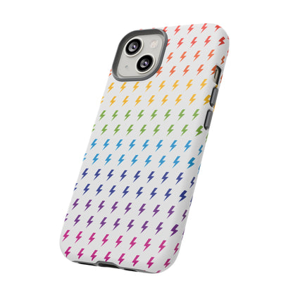 Estuche rígido para teléfono Lightning Bolt (blanco/arcoíris)