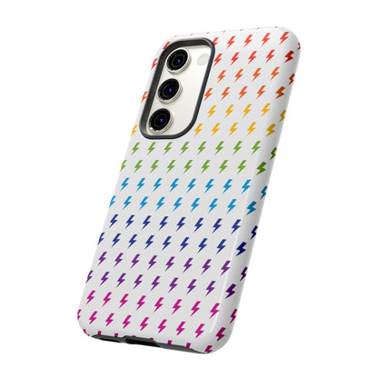 Estuche rígido para teléfono Lightning Bolt (blanco/arcoíris)