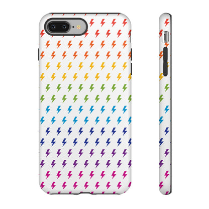 Estuche rígido para teléfono Lightning Bolt (blanco/arcoíris)