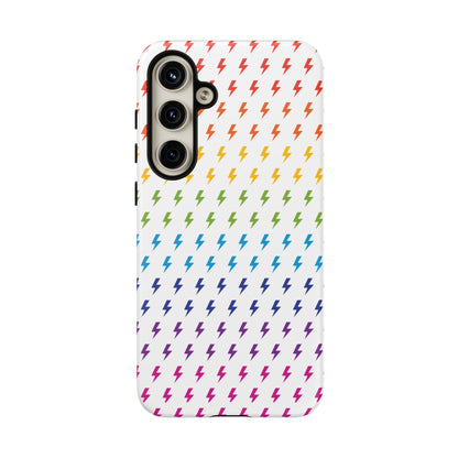 Estuche rígido para teléfono Lightning Bolt (blanco/arcoíris)