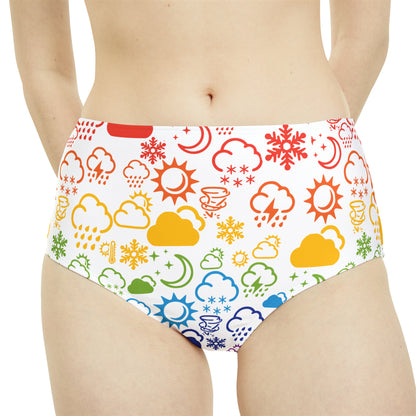 High-Waist Rainbow Weather Icon Bikini Bottom (AOP)