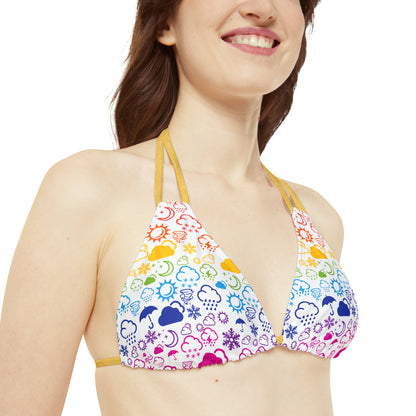 Strappy Rainbow Weather Icon Bikini Top (AOP)