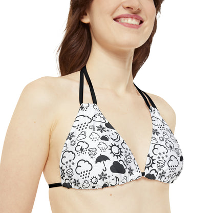 Strappy Black and White Weather Icon Bikini Top (AOP)