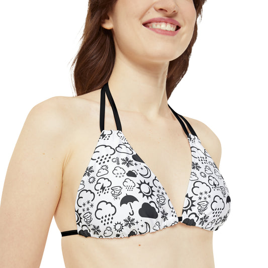 Strappy Black and White Weather Icon Bikini Top (AOP)