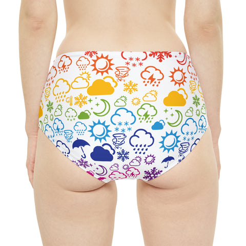 High-Waist Rainbow Weather Icon Bikini Bottom (AOP)