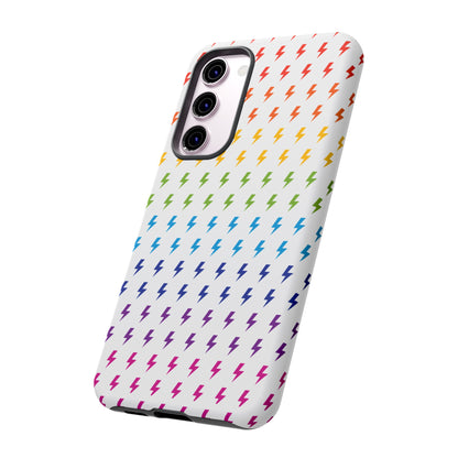 Estuche rígido para teléfono Lightning Bolt (blanco/arcoíris)