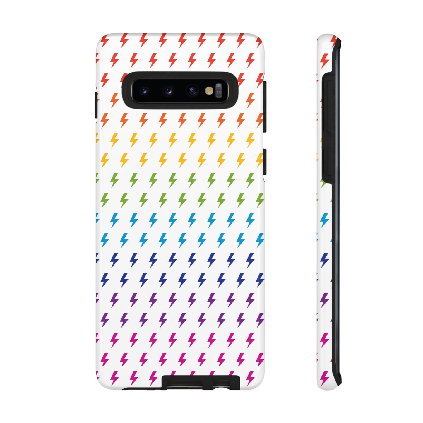 Estuche rígido para teléfono Lightning Bolt (blanco/arcoíris)