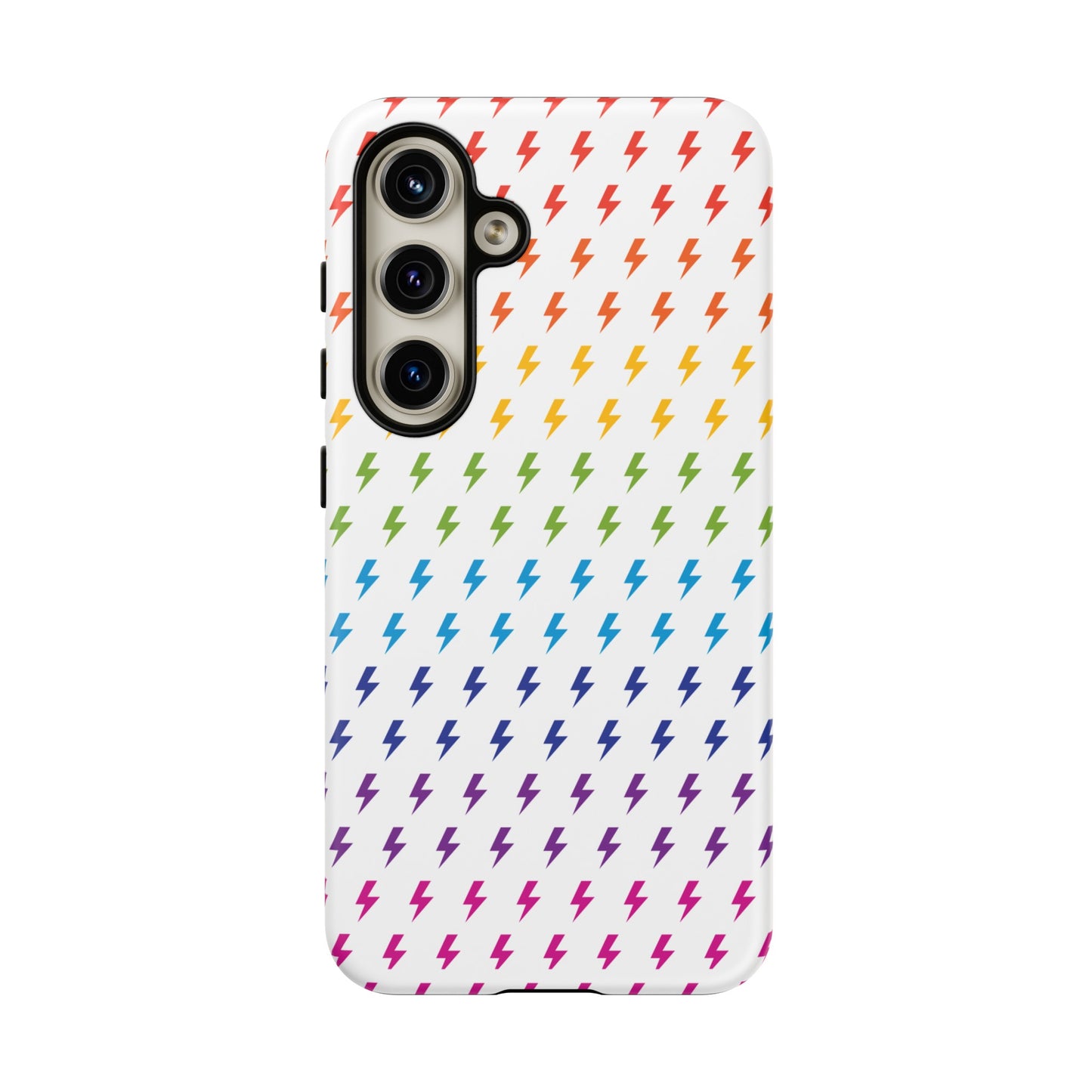 Estuche rígido para teléfono Lightning Bolt (blanco/arcoíris)