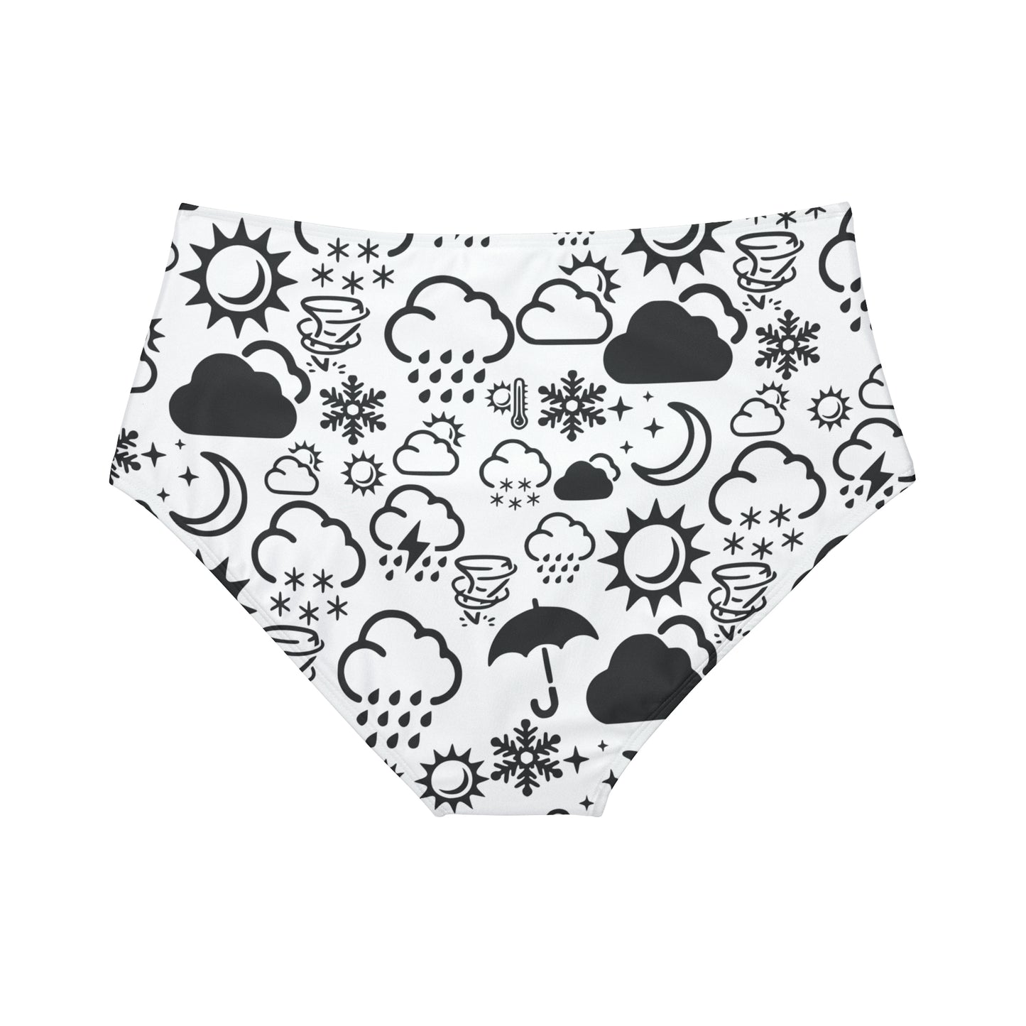 High-Waist Black and White Weather Icon Bikini Bottom (AOP)