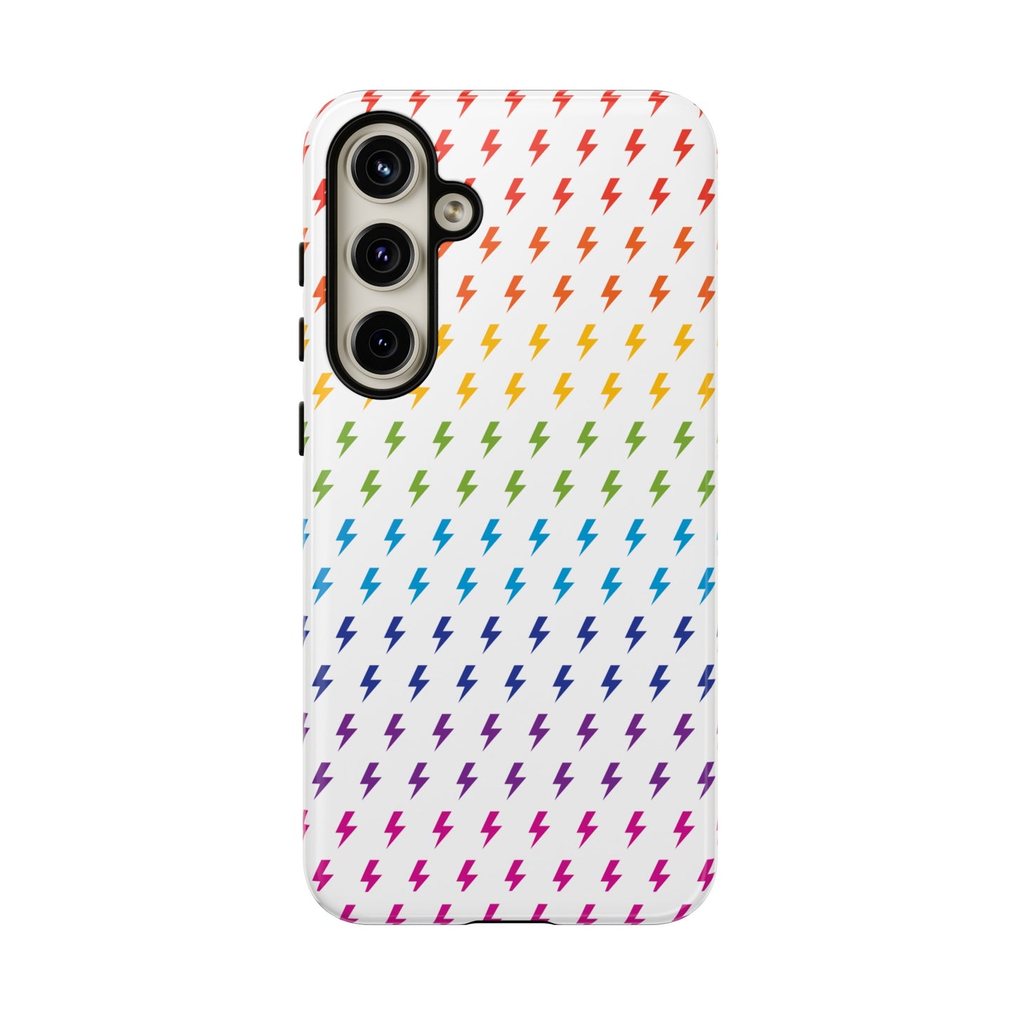 Estuche rígido para teléfono Lightning Bolt (blanco/arcoíris)