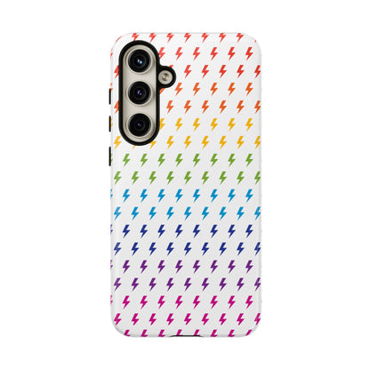 Estuche rígido para teléfono Lightning Bolt (blanco/arcoíris)