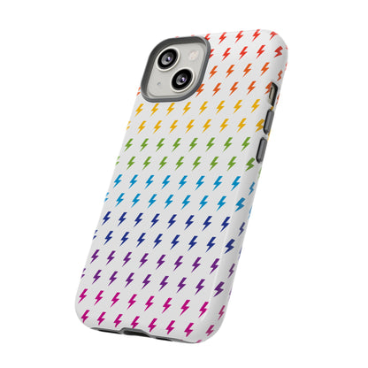 Estuche rígido para teléfono Lightning Bolt (blanco/arcoíris)