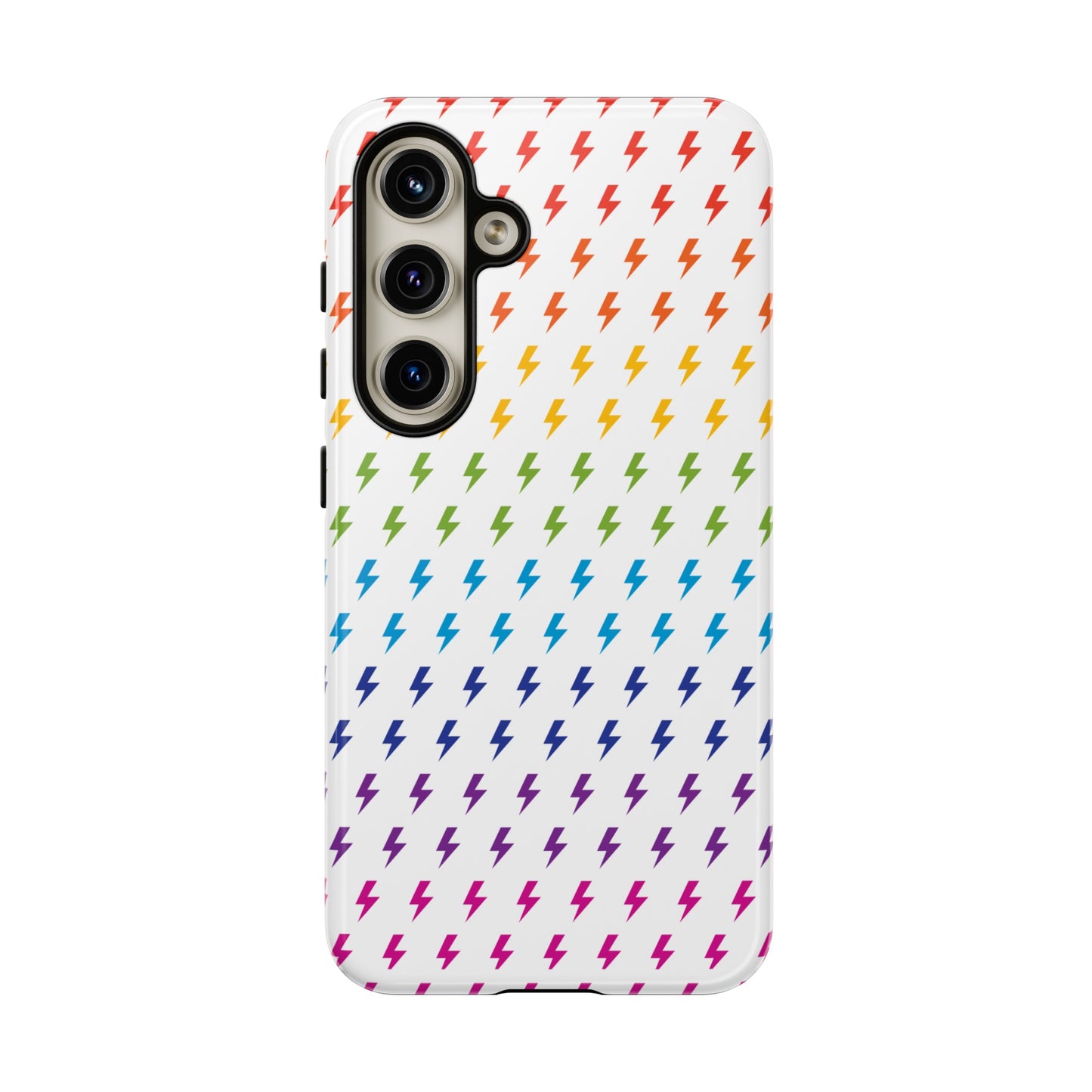 Estuche rígido para teléfono Lightning Bolt (blanco/arcoíris)