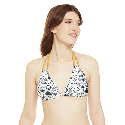 Strappy Black and White Weather Icon Bikini Top (AOP)