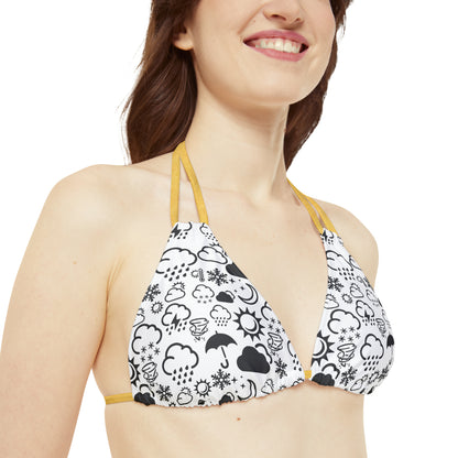 Strappy Black and White Weather Icon Bikini Top (AOP)