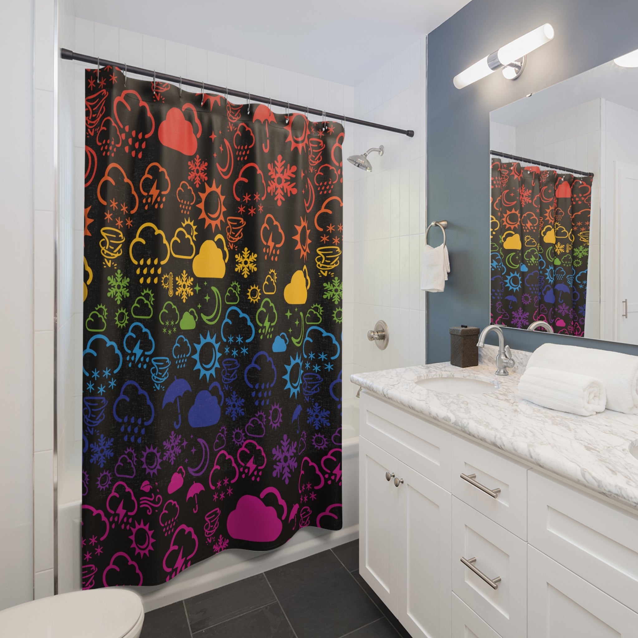 Wx Icon (Black/Rainbow) Shower Curtain 