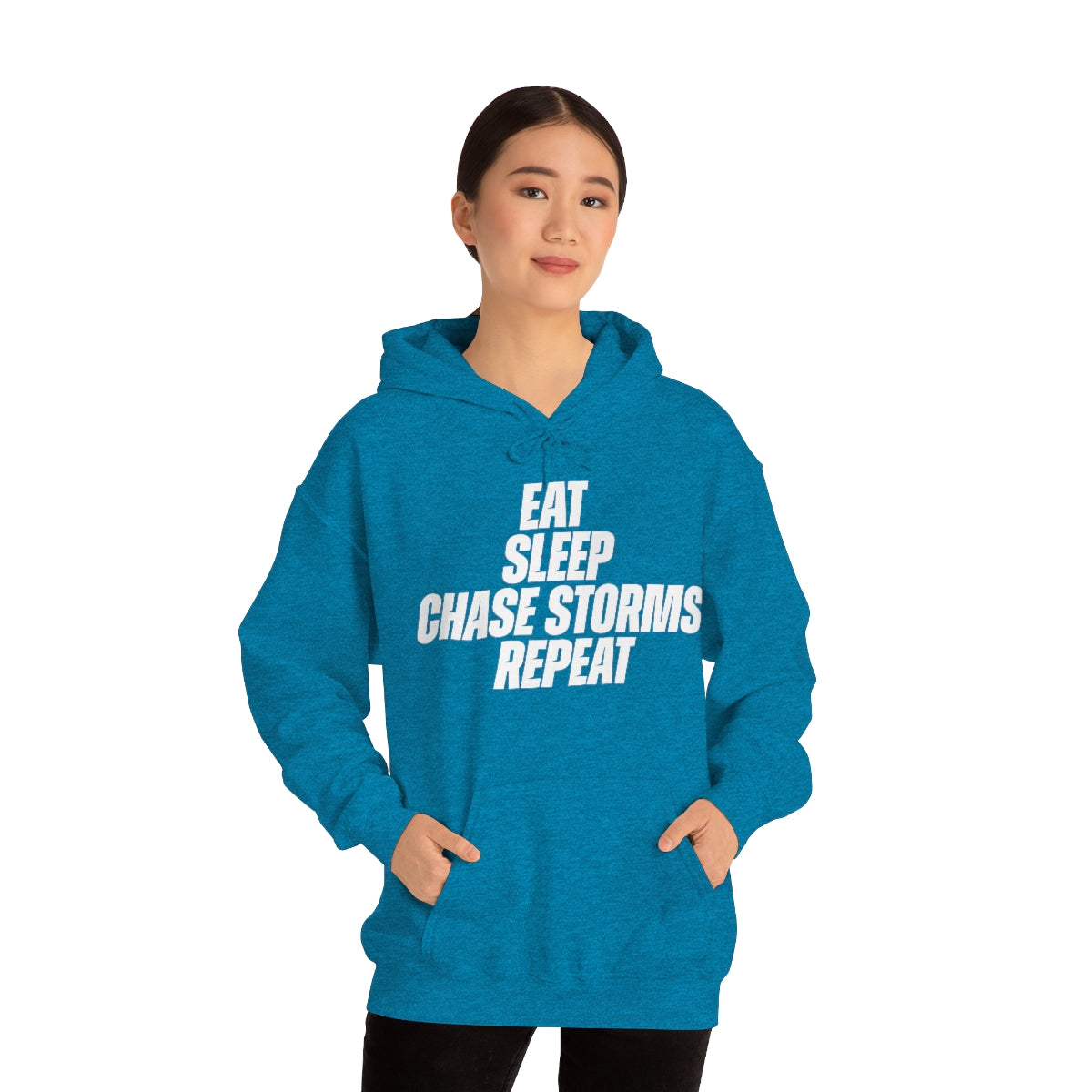 Eat, Sleep, Chase Storms, Repeat Sudadera con capucha 