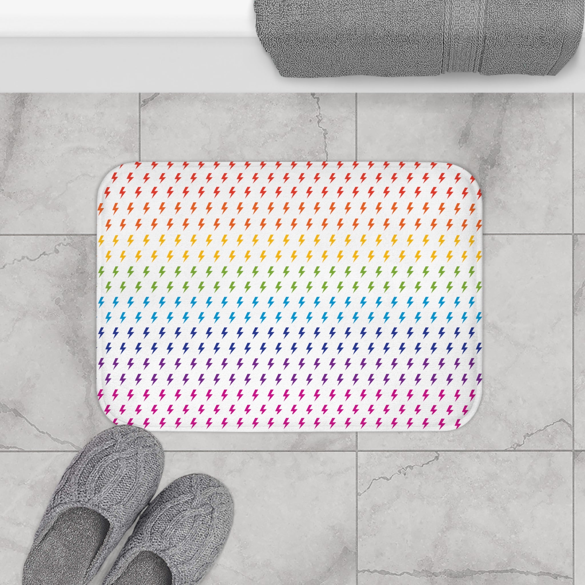 Lightning (White/Rainbow) Bath Mat 