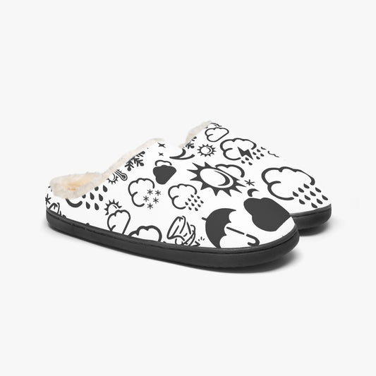 Wx Icon (White/Black) Fluffy Slippers