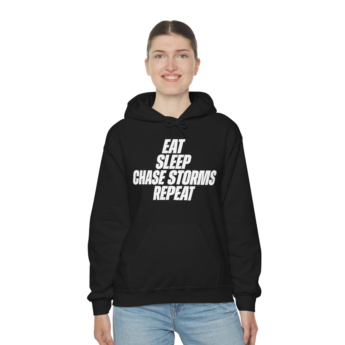 Eat, Sleep, Chase Storms, Repeat Sudadera con capucha 