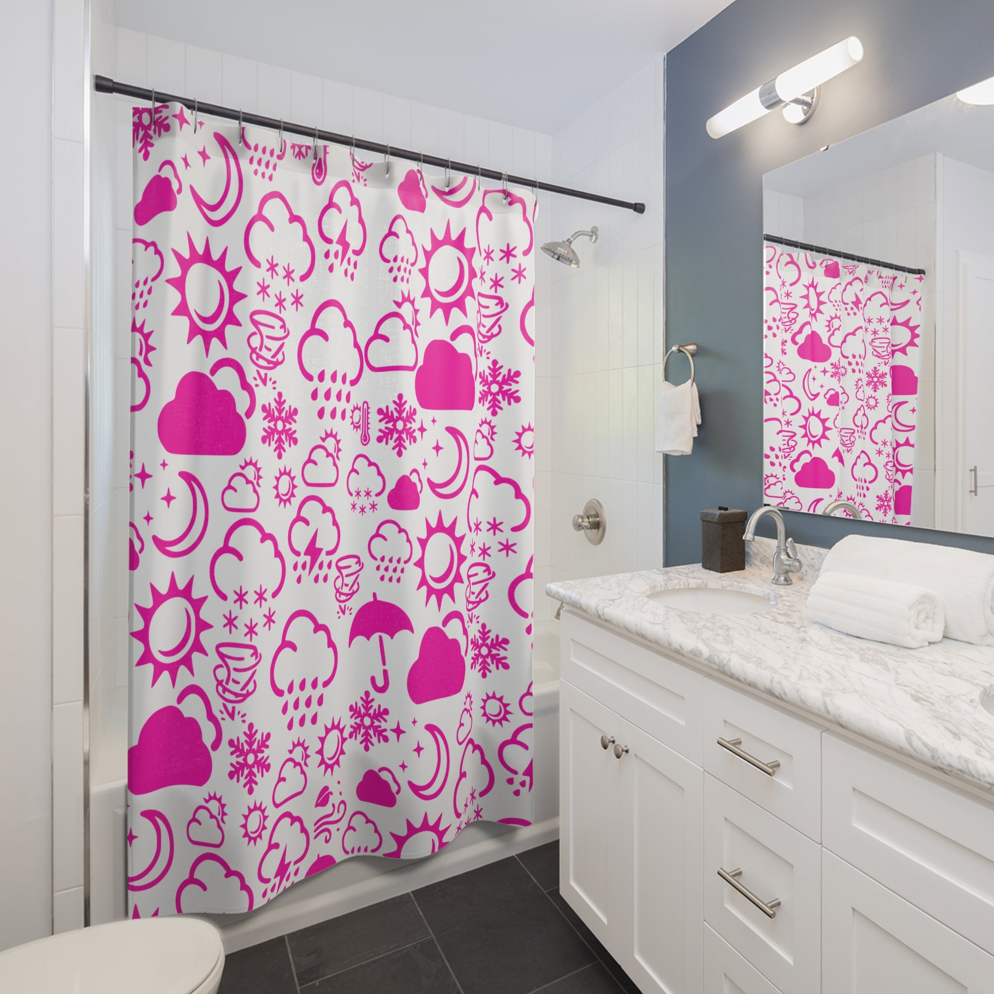 Wx Icon (White/Pink) Shower Curtain 